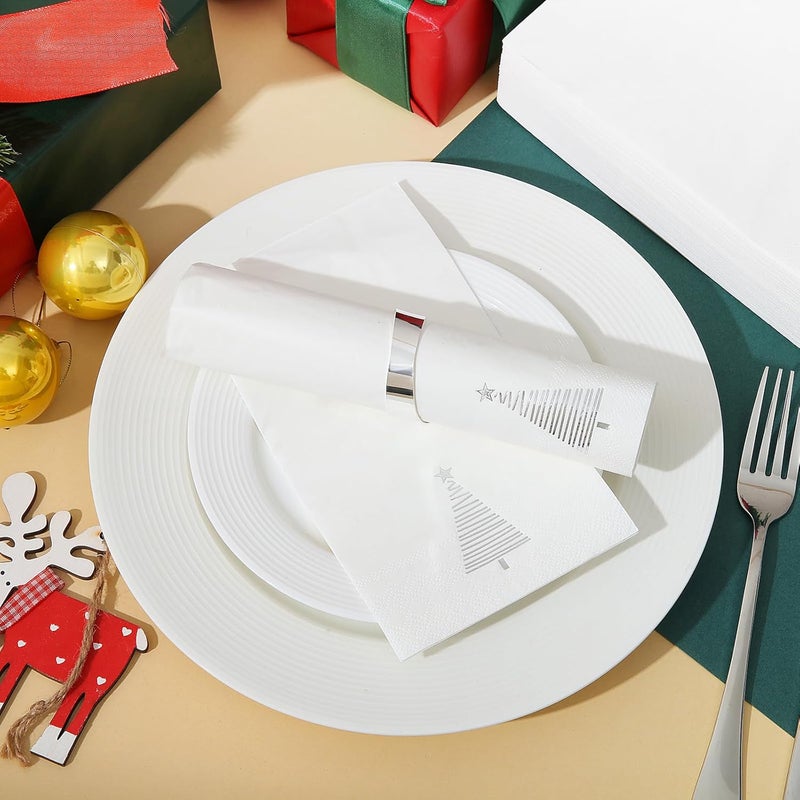 Tamone 100PCS 3-Ply Christmas Napkins - Silver Christmas Tree Napkins Disposable - Premium Quality Silver Dinner Napkins Soft and Absorbent - Image 5